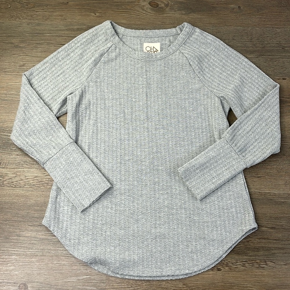 Chaser Women’s Gray Waffle Knit Thermal Long Sleeve Shirt Size Small